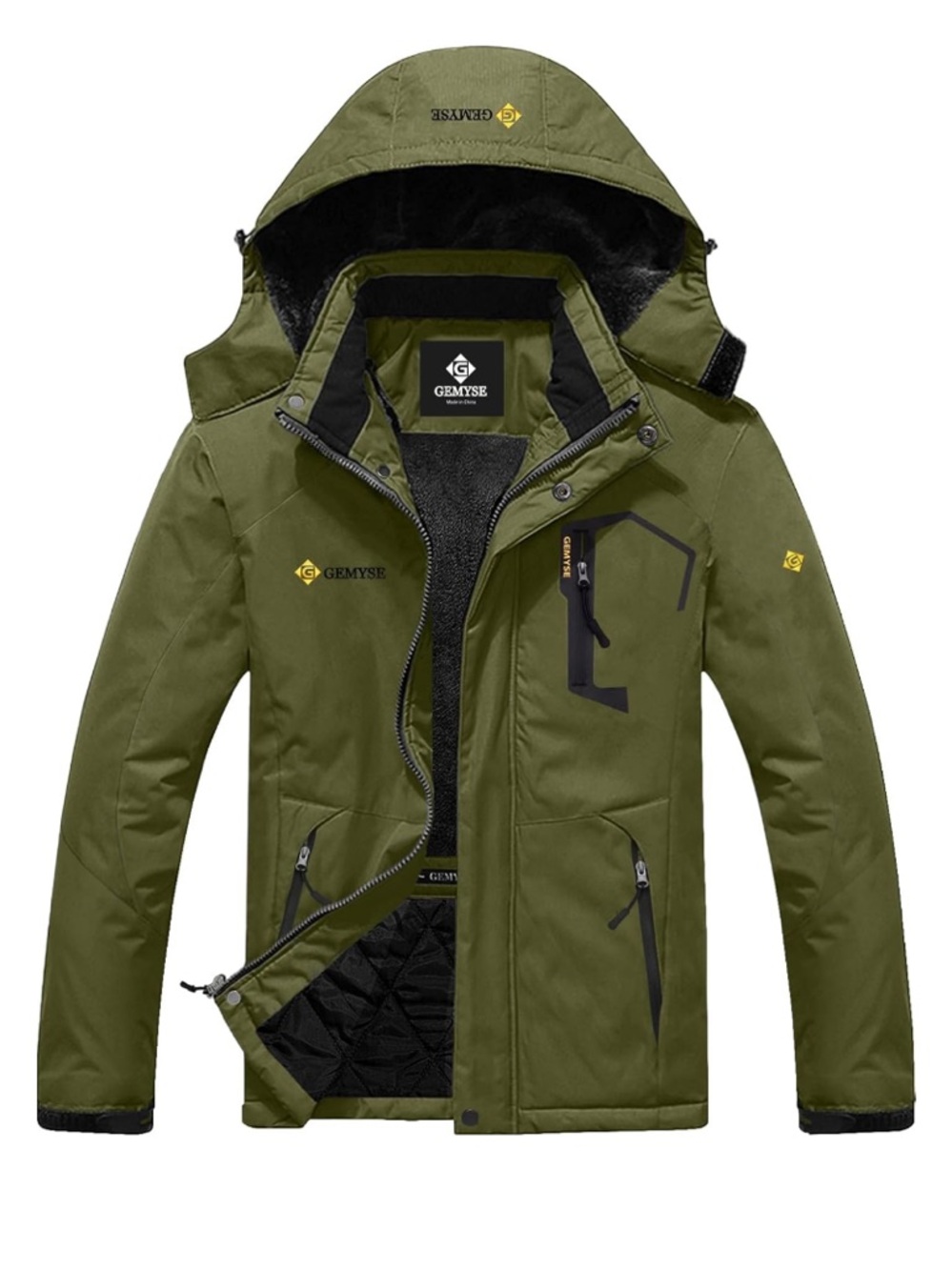 GEMYSE Men's Mountain Waterproof Ski Snow Jacket- Olive. Size M